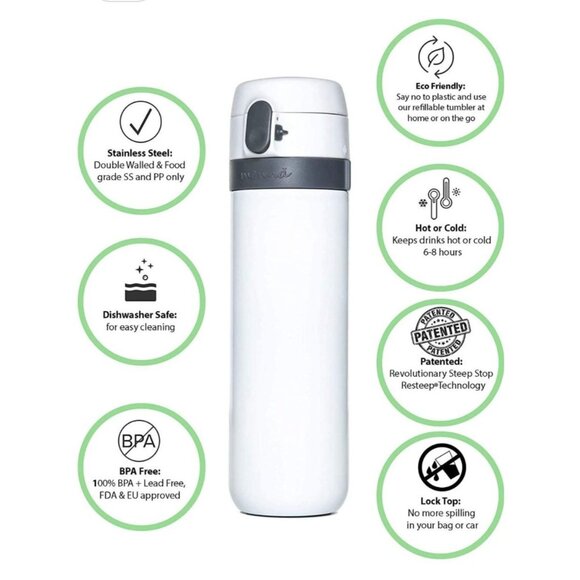 Menna One Travel Mug Start And Stop Steeping Infuser Lock Top Stainless Steel - Picture 1 of 11
